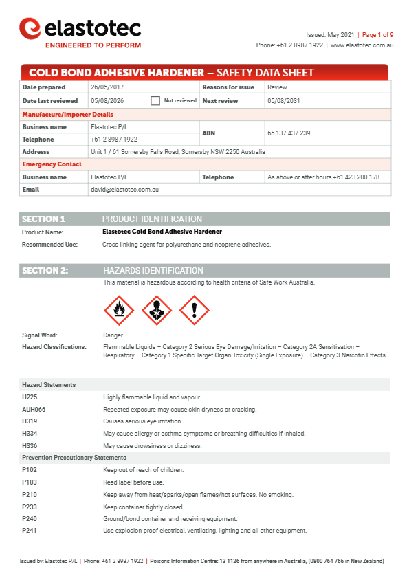Elastotec MSDS CB Adhesive Hardener 082026 thumbnail