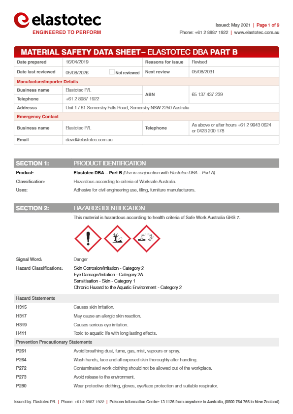 Elastotec MSDS DB Adhesive (Part B) 082026 thumbnail