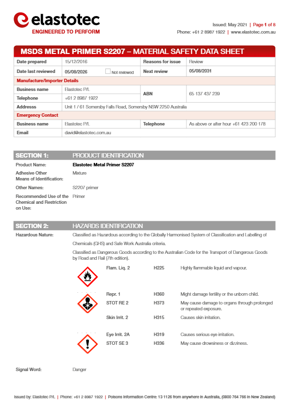 Elastotec MSDS Metal Primer 2207 082026 thumbnail